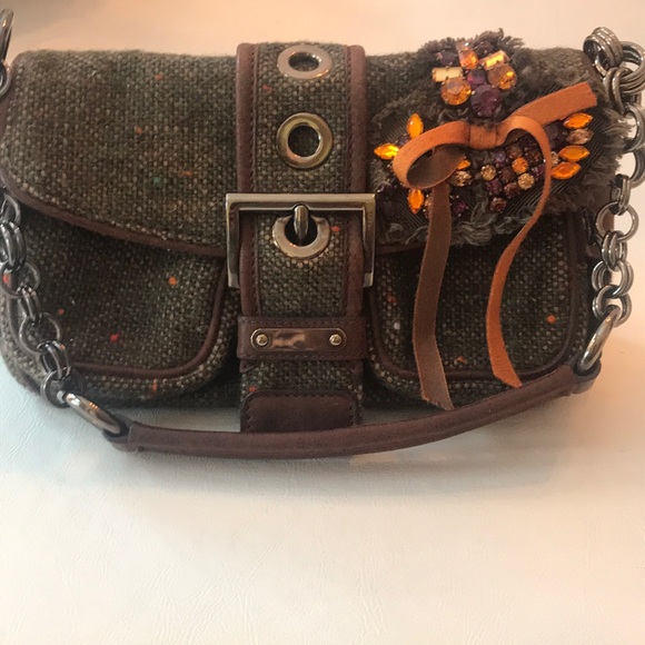 Prada Handbags - Vintage Prada tweed & leather Crystal enhanced bag